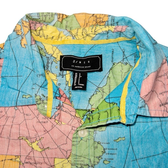 Map Geography Button Up Shirt Mens S School Teacher Cartography‎ World Map AOP - Picture 4 of 8